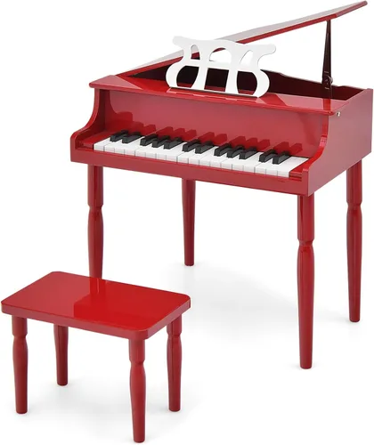 Miniatura 14 de Goplus Piano de juguete clásico para niños de 30 teclas, mini piano de madera estilo grand con banco, tapa para piano, estante para música, juguete