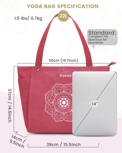 Miniatura 5 de Gonex Bolsa para Esterilla de Yoga, Bolsa de Gimnasio Tipo Tote con Múltiples Bolsillos para Mujeres y Hombres, Portaesterillas de Yoga de Lona