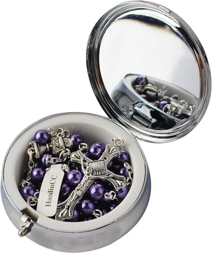 Miniatura 11 de HanlinCC - Rosario para primera comunión de 6 mm con centro de cáliz, perlas de cristal y crucifijo chapado en plata para niña, en caja de regalo