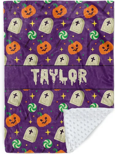 Miniatura 10 de Manta de bebé personalizada de Halloween, manta con nombre personalizado para niños pequeños, franela suave con respaldo de puntos de doble capa