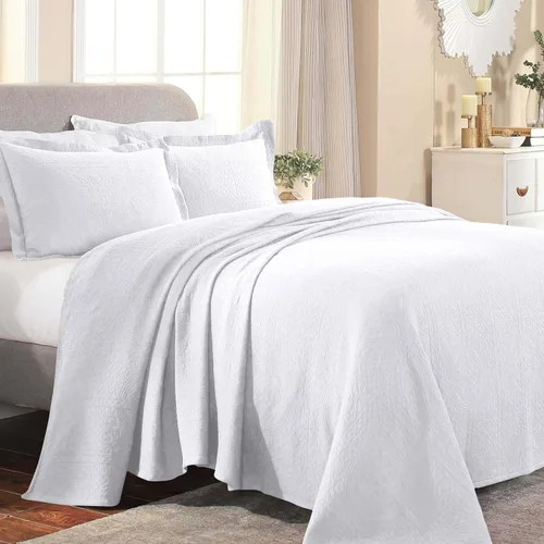 Miniatura 8 de Superior Juego de colcha de algodón Fleur De Lis, mantas cálidas, ropa de cama para todas las estaciones, decoración de dormitorio, colcha Blanco 03