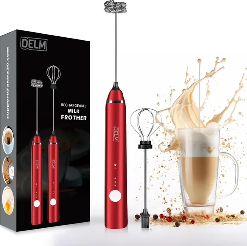 Delm Espumador de leche eléctrico USB de acero inoxidable, espumador para lattes, espumador de leche de mano para capuchino, frappé, matcha,