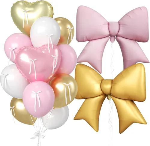 Miniatura 22 de 16 globos de corazón rosa, globos de lazo de 38 pulgadas, globo transparente rosa perla de doble relleno y arco en forma de corazón globo