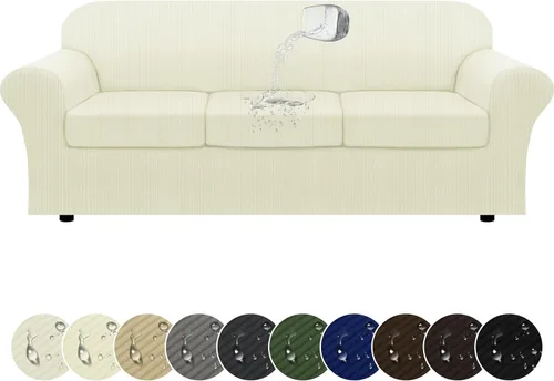 Miniatura 60 de Funda impermeable para silla con brazos, juego de 2 piezas, funda a rayas para 1 sofá separado con cojín en T, fundas de sillón de tela