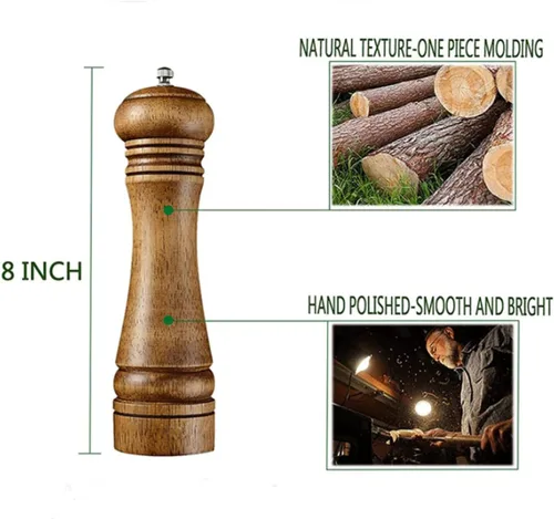 Miniatura 8 de Juego de molinillo de pimienta de madera, molinillo de sal y pimienta, molinillos manuales sólidos con molinillos de cerámica ajustables fuertes, 2