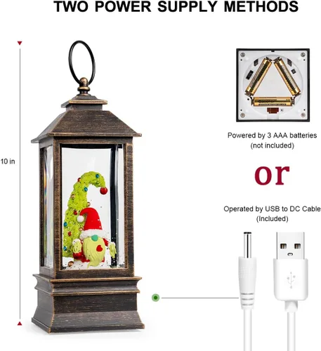 Miniatura 3 de Gnomos de Navidad de 10 pulgadas, linterna de globo de nieve iluminada, caprichoso árbol de Navidad y elfo escandinavo, linterna de agua musical