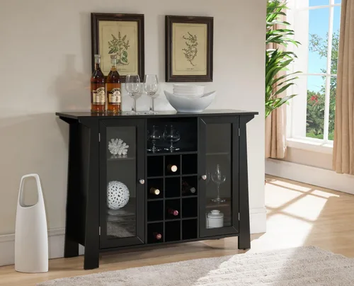 Kings Brand Furniture Matanuska - Armario de madera para bar con almacenamiento de vino, color negro