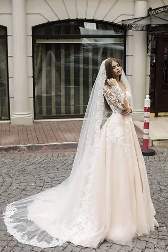 Miniatura 4 de Vestidos de novia de encaje para novia apliques de tul vestido de baile de manga larga vestido de novia de satén vestido de novia de sirena de noche