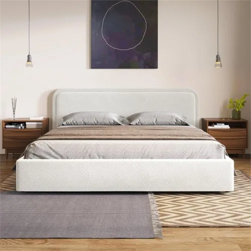 Miniatura 13 de Chloe - Cama de plataforma tapizada No requiere somier (borde negro, marco de cama queen)