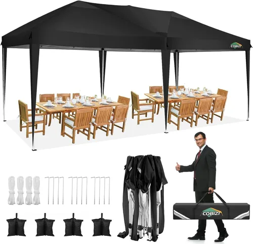 Miniatura 33 de COBIZI - Toldo desplegable de 10 x 20 pies con 6 paredes, impermeable y con protección UPF 50+, ideal para bodas, fiestas, eventos al aire libre