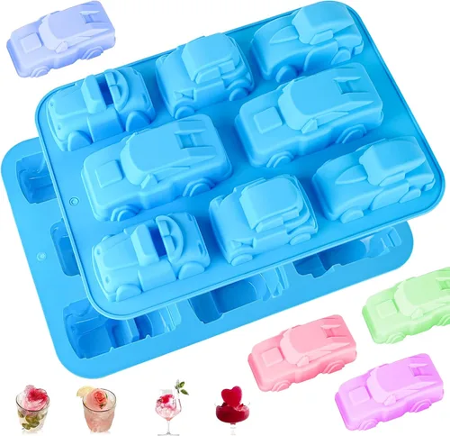 Miniatura 10 de Joyeee 2 moldes de silicona 3D antiadherentes para dulces, vehículos caseros, galletas, jabón, vela, crayón, yeso, arcilla polimérica, bandeja
