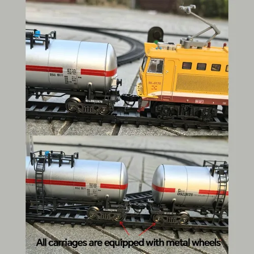 Miniatura 6 de SS7C - Juego de tren de Navidad, locomotora de vapor eléctrica de aleación, ferrocarril ferroviario con carros de mercancía/pista larga, adorno