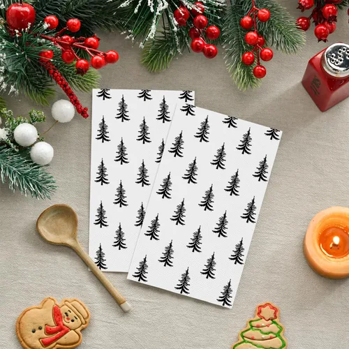 Miniatura 2 de Horaldaily 100 Servilletas Desechables de Papel Decorativas de Navidad para Invitados, Toallas de Mano Negras con Árboles de Navidad para Decoración