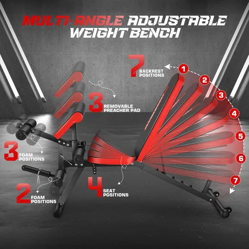 Miniatura 3 de OPPSDECOR Adjustable Weight Bench with Leg Extension and Leg Curl, Workout Bench Press Preacher Curl Bench with Wheels, 800 LBS Flat/Incline/Decline