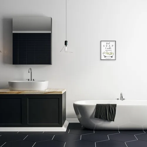 Miniatura 3 de Stupell Industries Diseño de baño con bañera de agua y jabón fresco, arte enmarcado Giclee, diseño de artista con letras y forradas Bañera de agua