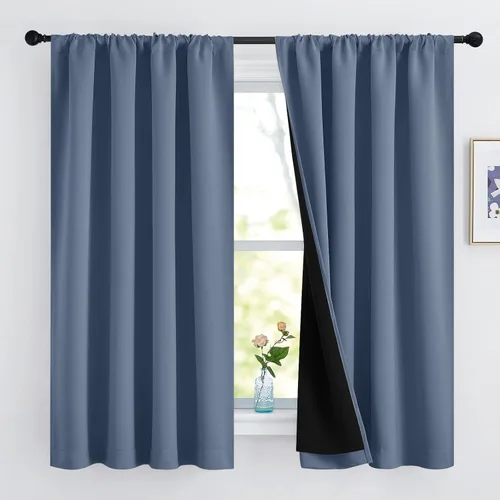 Miniatura 113 de NICETOWN Cortinas blancas 100% opacas, 2 capas gruesas completamente opacas con bolsillo para barra, cortinas aislantes térmicas para Blanco puro