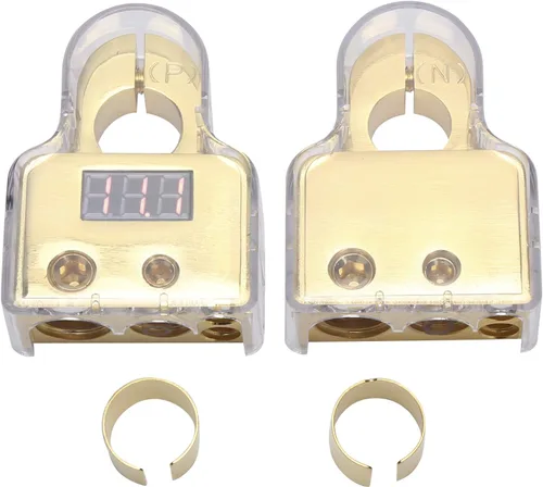 Miniatura 7 de Kit de conectores de terminales de batería de coche con voltímetro digital 0/4/8/10 AWG chapado en oro A (dorado)