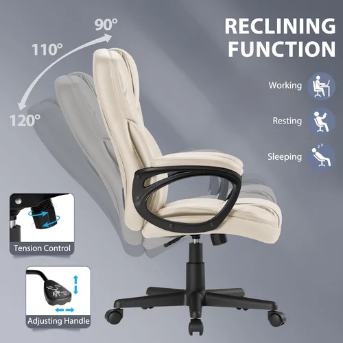Miniatura 6 de Shahoo Ergonomic Office Chair Executive Adjustable Desk Chair with Flip-up Armrests PU Leather Swivel Computer Chair for Home Office Gaming, Lumbar