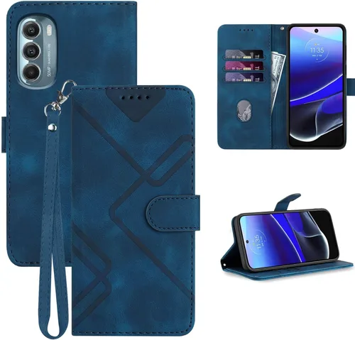 Miniatura 8 de Funda para teléfono Moto G Stylus 5G 2022, tarjetero de cuero, correa de muñeca, cierre magnético, a prueba de golpes, funda con tapa
