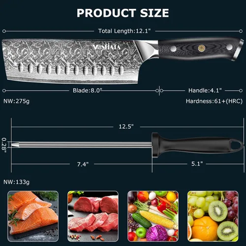 Miniatura 5 de MOSFiATA 7'Nakiri Cuchillo Damasco Profesional Sharpe Chef Cuchillo Cuchillo Cuchillo de Cocina Cuchillo Cuchillo de Acero Damasco VG-10 Hoja