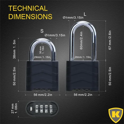 Miniatura 2 de Candado combinado para exteriores, 2.2 pulgadas, 2.205 in, ligero, resistente a la intemperie, 4 digitales, cuerpo de aluminio de seguridad