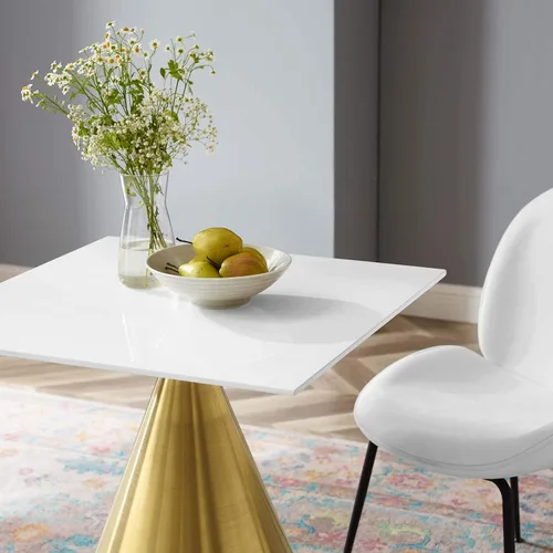 Miniatura 7 de Modway Tupelo - Mesa de comedor cuadrada de 28 pulgadas, color dorado y blanco