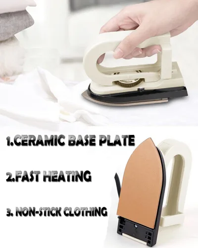 Miniatura 5 de Plancha de viaje de doble voltaje (100-120V/220-240V) - Mini plancha en seco sin vapor de 3 temperaturas para ropa, suela antiadherente de 356 °F