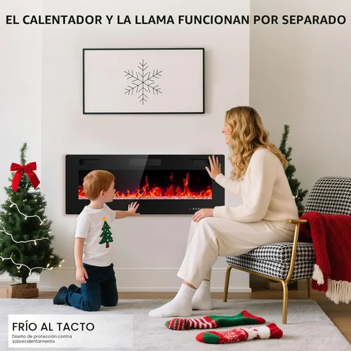 Miniatura 7 de Electactic Chimenea eléctrica de 50 pulgadas, ultrafina, empotrada y montada en la pared con control remoto, calentador de chimenea, temporizador