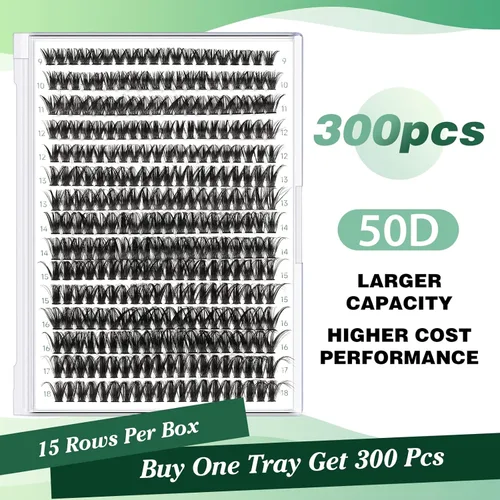 Miniatura 166 de Extensiones de racimos de pestañas 300 piezas, pestañas individuales 40D 0.07D rizado 11mm, para colocar en casa, bandeja grande de volumen