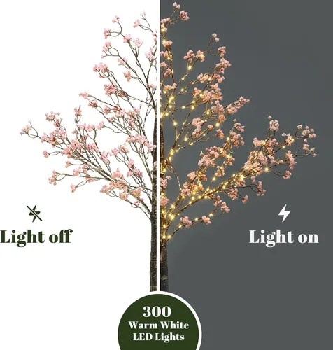 Miniatura 5 de LuxenHome - Árbol de Gypsophila iluminado de 5 pies, árboles iluminados, decoraciones de Navidad, árboles artificiales preiluminados, decoración