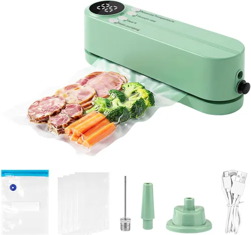 Miniatura 8 de Mini sellador al vacío, 3 en 1, sellador al vacío de mano inalámbrico para almacenamiento de alimentos secos/húmedos con 4 bolsas de aperitivos, Gris