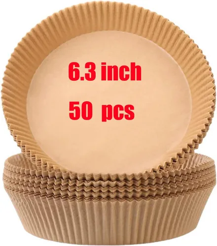 Miniatura 2 de Forros de papel pergamino para freidora de aire, 50 piezas de papel pergamino redondo antiadherente, resistente al aceite, desechable de grado