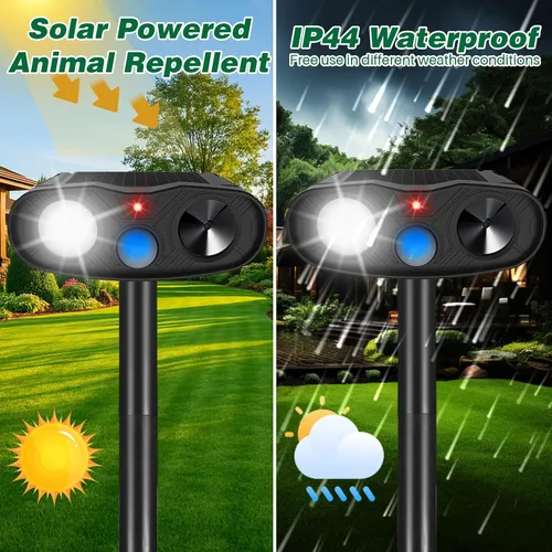 Miniatura 3 de Paquete de 4 repelentes solares ultrasónicos de gatos para exteriores, repelente solar de animales, detección de movimiento, repelente de gatos