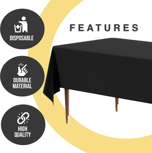 Miniatura 5 de Exquisite Mantel rectangular de plástico negro de alta calidad, 66% más grueso, 0.5 mil, paquete de 48 manteles negros de 54 x 108 pulgadas, mantel