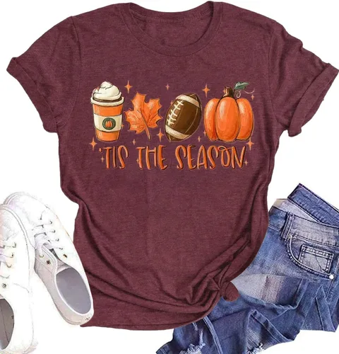 Miniatura 2 de Woffccrd - Camisetas divertidas con estampado de calabaza y leopardo para mujer, camisetas gráficas de manga corta de Halloween para mujer