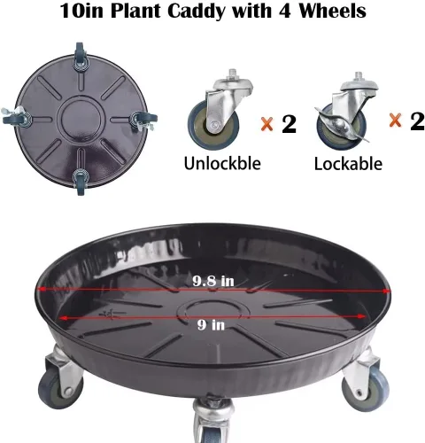 Miniatura 6 de ARTLINE Soporte redondo de 10 pulgadas con ruedas bloqueables, 160 libras resistente para interiores y exteriores, maceta grande rodante con ruedas