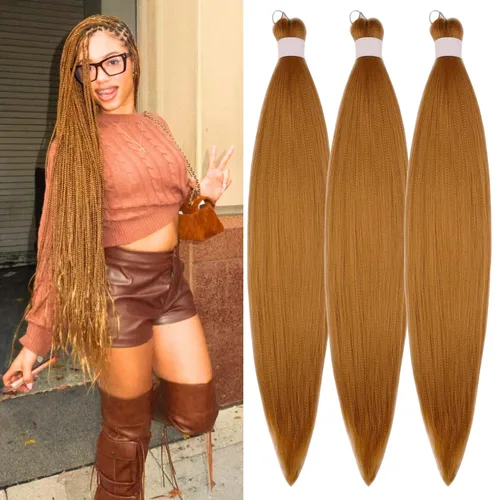 Miniatura 63 de Cabello trenzado verde azulado preestirado, hipoalergénico, sintético, color azul aguamarina, para trenzas y giros, extensiones de cabello largo