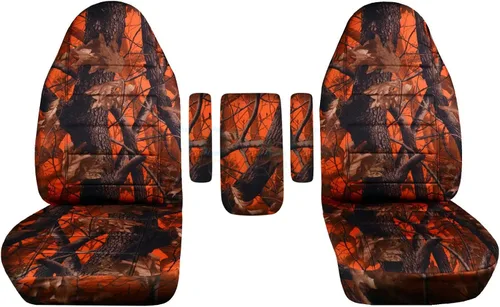 Miniatura 20 de Fundas para asientos y 3 fundas para reposabrazos de camiones Ford (Uno por asiento + Central) (16 impresiones, diseño de camuflaje), verde