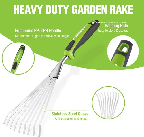 Miniatura 3 de WORKPRO Rastrillo de mano de 16", rastrillo de jardín de acero inoxidable resistente con mango suave, pequeña herramienta de mano de jardín