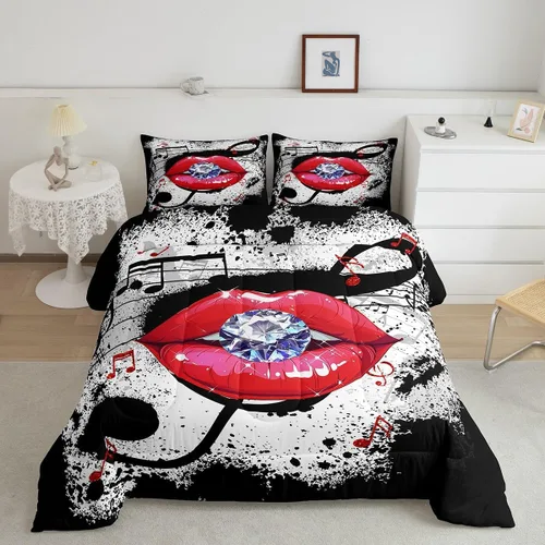 Miniatura 10 de Manfei Juego de edredón de labios arcoíris, tamaño individual, colorido juego de ropa de cama sexy de 2 piezas para niños, niñas, adolescentes