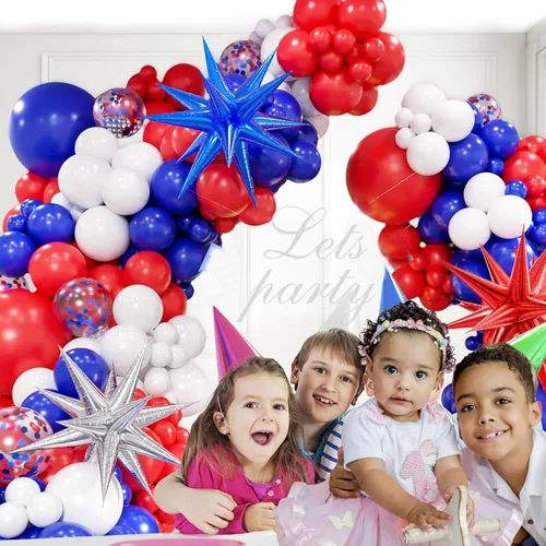 Miniatura 6 de Kit de arco de globos rojos, blancos y azules, guirnalda de globos del 4 de julio con globos de estrella azul, globos de fiesta reutilizables