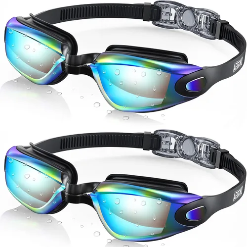 Miniatura 11 de Aegend - Gafas de natación, paquete de 2 gafas de natación sin filtraciones, para adultos, hombres, mujeres y jóvenes Negro claro y rosa rojo claro