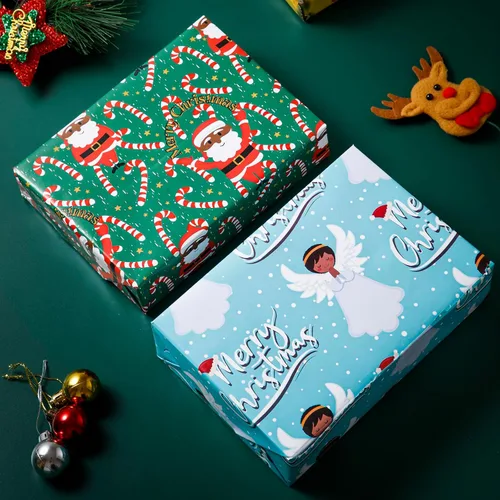 Miniatura 6 de Dtiafu Papel de Regalo Navideño Afroamericano Papel de Regalo Negro de Papá Noel a Granel Diseños Lindos de Navidad para Personas Negras