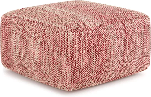 Miniatura 19 de SIMPLIHOME Cowan Puf cuadrado contemporáneo en telar magenta y natural tejido para la sala de estar, el dormitorio y la habitación de los niños