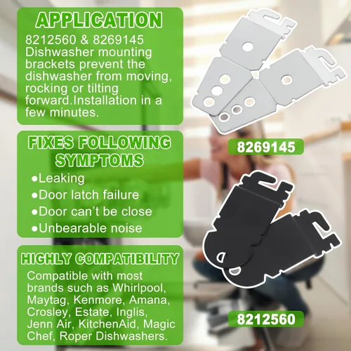 Miniatura 3 de 8212560 y 8269145 - Clips de montaje para lavavajillas Whirlpool Kenmore KitchenAid con tornillos