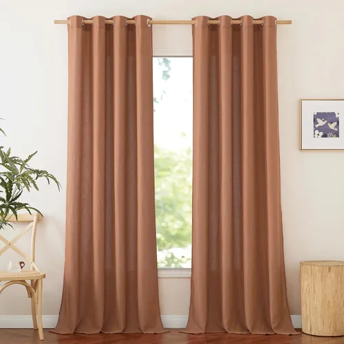 Miniatura 59 de NICETOWN Cortinas de lino natural con textura de lino para dormitorio, mezcla de lino rústica con ojales en la parte superior, semitransparentes