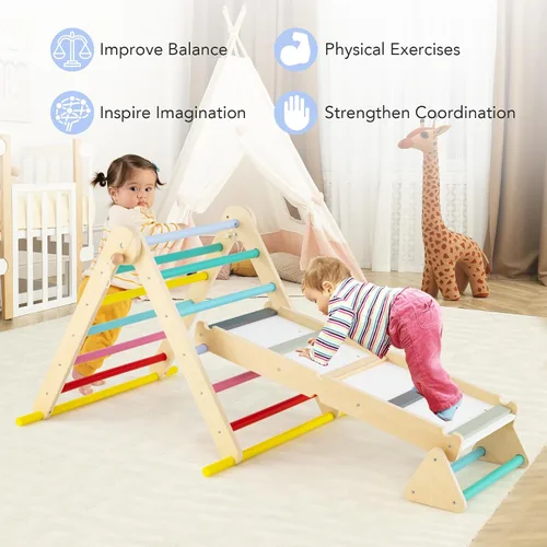 Miniatura 9 de Olakids Pikler - Juego de triángulos 7 en 1, juguetes de escalada para niños pequeños, plegable de madera Montessori, gimnasio de selva con escalera