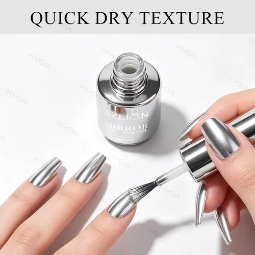 Miniatura 5 de KYDA Esmalte de uñas de espejo plateado de 0.6 fl oz, esmalte de espejo brillante brillante para arte de uñas, arte de uñas de efecto metálico