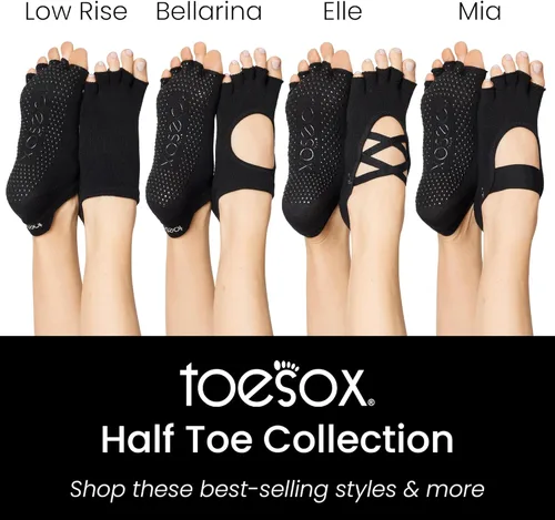 Miniatura 4 de Toesox Elle - Calcetines de medio dedo con agarre antideslizante Suela antideslizante para yoga, pilates, gimnasio - Calcetines de mujer con dedos