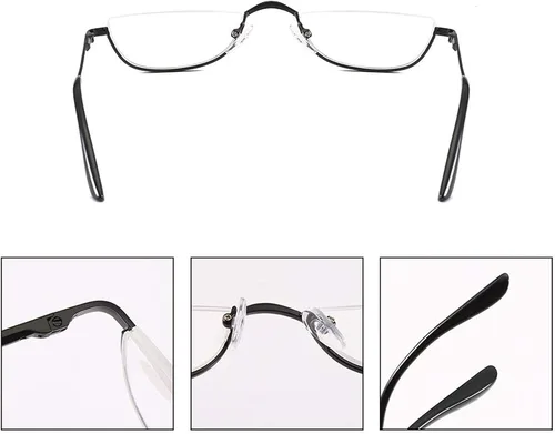 Miniatura 5 de DXYXYO Lentes de lectura de media luna para mujeres y hombres, pequeños lectores de bisagra de resorte de metal con marco semimonar